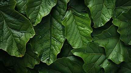 Fresh green leaves nature Background. Top view. - obrazy, fototapety, plakaty