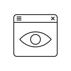 Website spy. Webpage with eye icon line style isolated on white background. Vector illustration