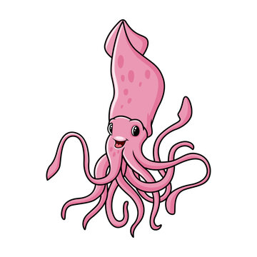 Cute funny squid cartoon a smile