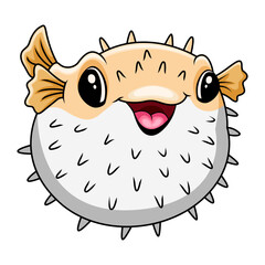 Cute funny cartoon pufferfish A smile - 715198567