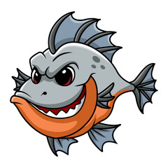 Cute piranha cartoon a swimming - 715198589