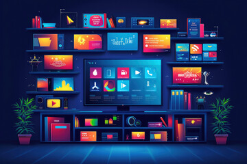 Apps and App Stores: Similar to smartphones and tablets, smart TVs have their own app stores where users can download and install various applications. - obrazy, fototapety, plakaty