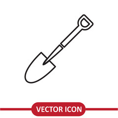  Shovel Icon. Gardening Vector liner flat illustration on white background..eps