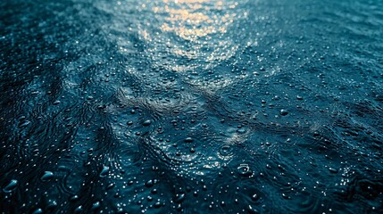 Raindrops on the lake surface with tempting textures and dramatic lighting. Abstract Background. - obrazy, fototapety, plakaty