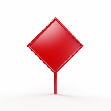 A Blank Diamond-Shaped Red Street Sign Isolated on White Background
