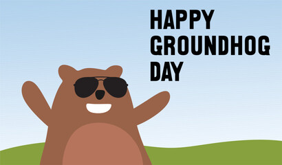 Happy Groundhog Day with cute groundhog
