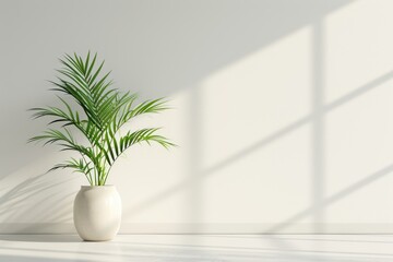a plant in a vase in an empty white room premium photo