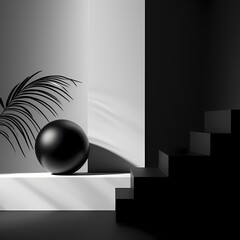 Minimalist black and white mono tone color Geometric Shape Scene Background for product display scene