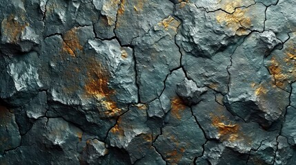 Cracked black natural stone background with yellow accents.