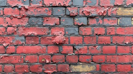 Weathered, Stained, and Deteriorating Red Brick Wall Background.