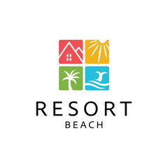 Villa Logo. Resort Beach Logo Design Template Vector Illustration