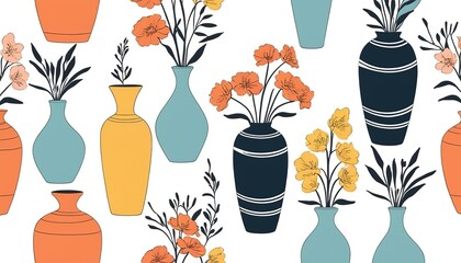 Abstract Seamless Pattern with Hand Drawn Vases - obrazy, fototapety, plakaty