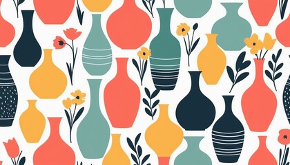 Seamless Vase Pattern: A Unique Hand Drawn Illustration - obrazy, fototapety, plakaty