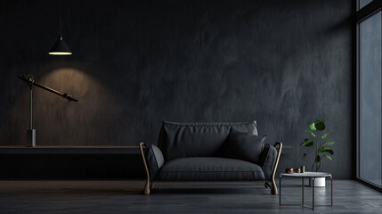home interior, dark room with minimal furniture. Ai Generative - obrazy, fototapety, plakaty