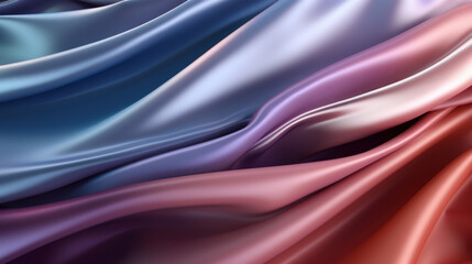 Elegant waves of blue and pink silk fabric creating a visually soothing texture with a sense of flowing movement.