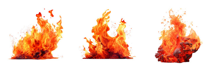 Set Of Fire side view isolated, on A Transparent background