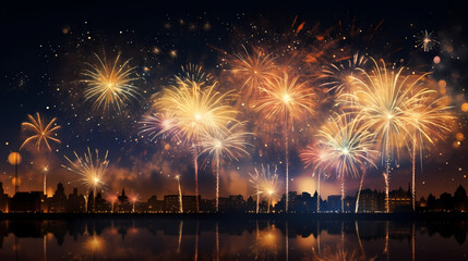 Beautiful fireworks background at night for holiday decoration