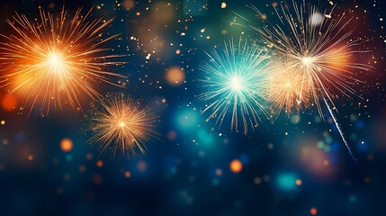 Obraz premium Beautiful fireworks background at night for holiday decoration