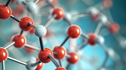 Molecular structure with red spheres. 3d illustration. Science background.