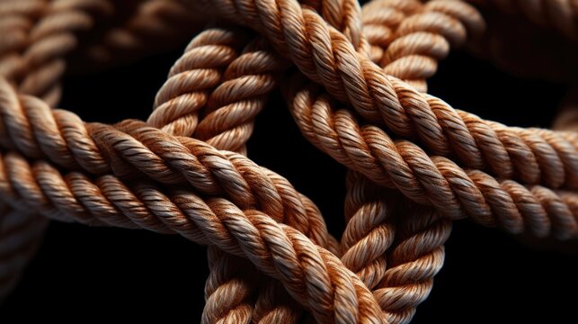 A magnified image of a knotted rope, demonstrating the mathematical concept of topological equivalence and how different types of knots can be transformed into one another.