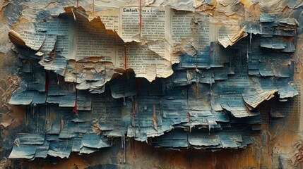Pile of old parchment paper and vintage texture background of old damaged books. - obrazy, fototapety, plakaty