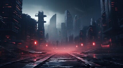 Cyberpunk City Streets, Futuristic City at Night, Foggy, Urban, Sci-fi, Cyber

