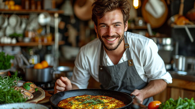 A chef preparing a pizza in a city restaurant