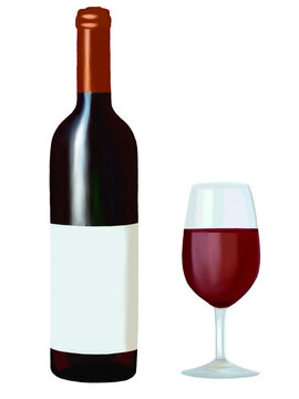 赤ワイン（ボトルとグラス）ラベル白紙