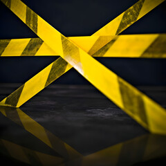 Close-up shot of a vibrant yellow barricade tape forming an X shape, emphasizing caution and restriction.