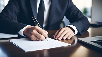 A person in business attire at a desk in a modern office , person, business attire, desk, modern office