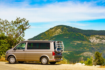 Car van in mountain nature