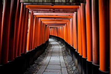 Fototapeta premium Fushimi Inari Taisha Torii Shrine in Kyoto, Japan. Generative AI
