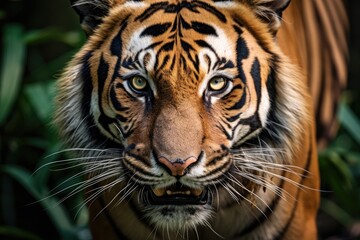 close-up shot of a tiger in forest. generative ai