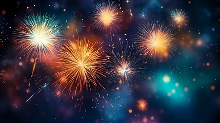 Fototapeta premium Beautiful fireworks background at night for holiday decoration