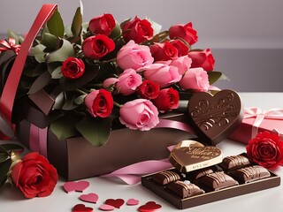 Chocolates, gifts, flowers, beautiful pink Valentine's Day