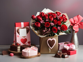 Chocolates, gifts, flowers, beautiful pink Valentine's Day