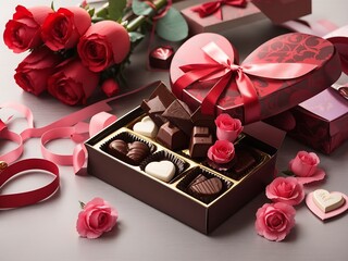 Chocolates, gifts, flowers, beautiful pink Valentine's Day