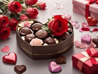 Chocolates, gifts, flowers, beautiful pink Valentine's Day