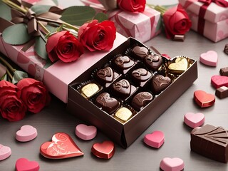 Chocolates, gifts, flowers, beautiful pink Valentine's Day