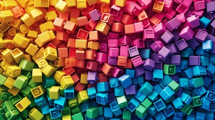 Multicolored plastic building toy blocks background - obrazy, fototapety, plakaty