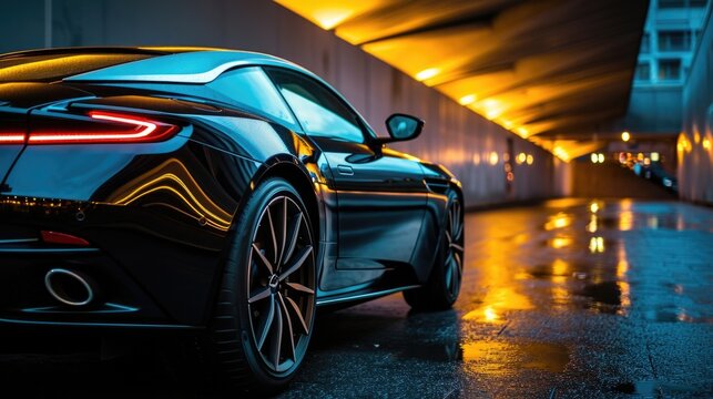 A luxurious car with subtle neon lighting around its headlights and taillights giving it a sleek and sophisticated look