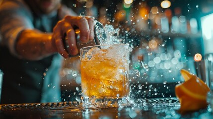Dynamic shot of a bartender shaking a cocktail with flair. - Powered by Adobe