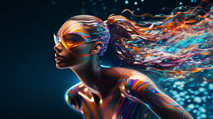 Naklejka premium competitive swimmer in a holographic 3D illustration