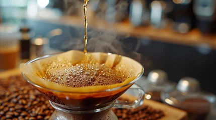 Foto auf Leinwand Mesmerizing pour-over coffee preparation. © Laiba Rana