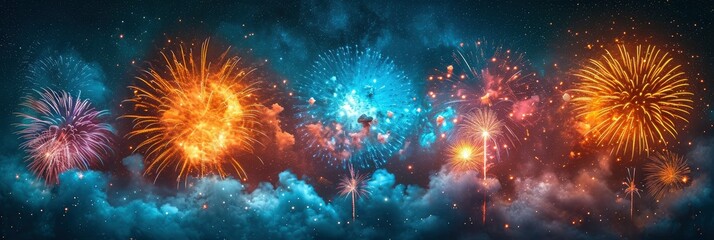 Fototapeta na wymiar 4Th July Fireworks, Background HD, Illustrations