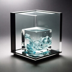 Cube Object inside clear glass studio