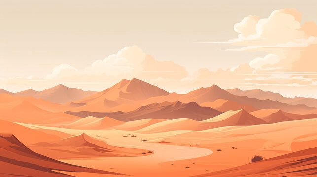 A flat illustration of a minimal desert scene, monochromatic color scheme