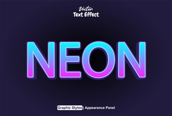 neon text effect with blue color graphic style and editable.