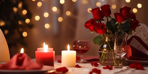 A romantic dinner setting with candles and elegant tableware , romantic dinner, candles, elegant tableware