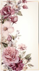 pastel vintage watercolor style flower frame on white
